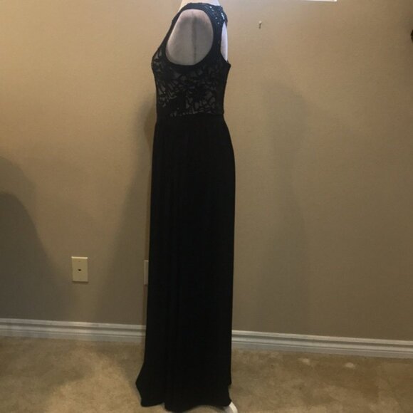 Candalete Floral Sequined Lace Over Tan Bodice Evening Maxi Dress w/Front Slit-M - Picture 4 of 11